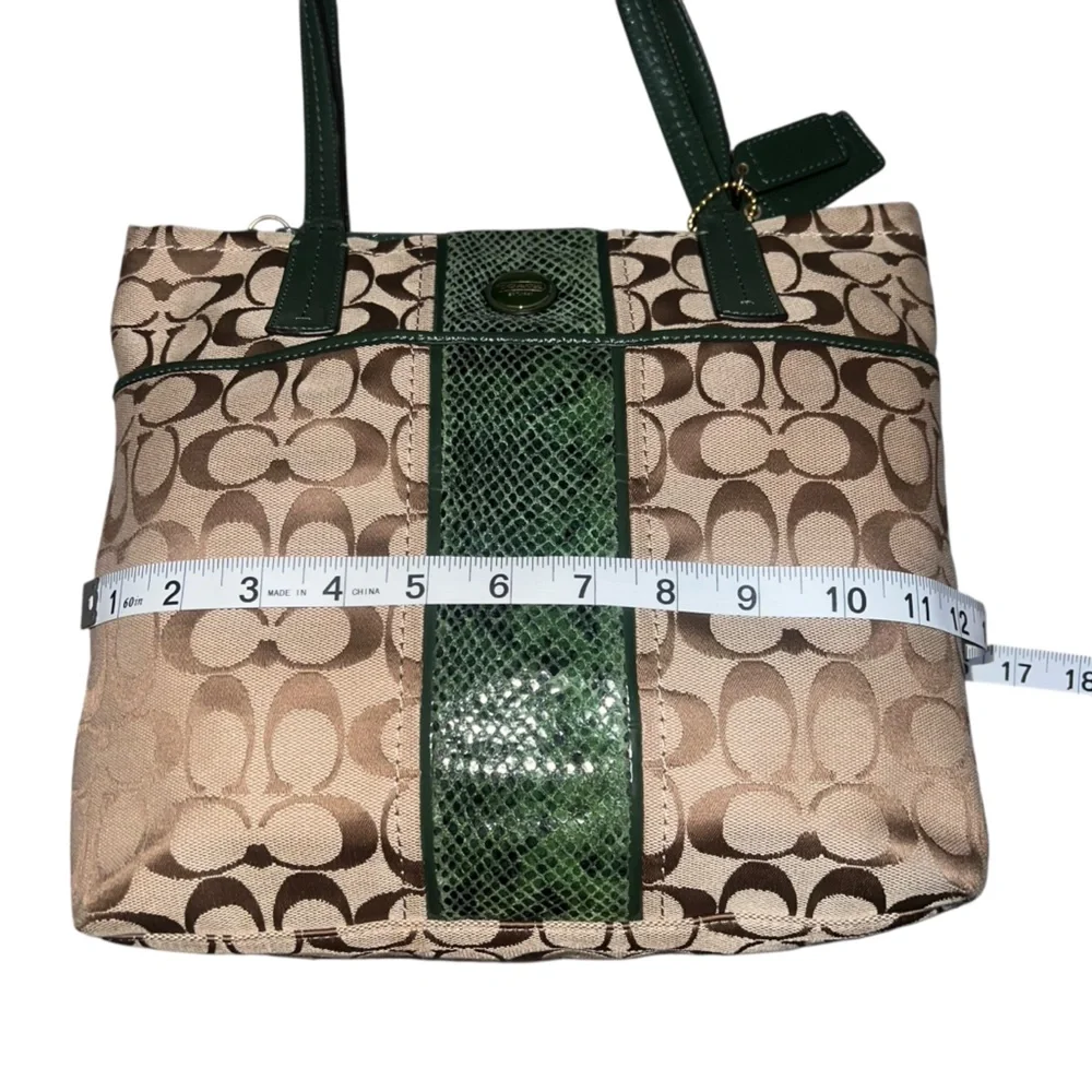 Vintage Coach Y2K Signature Canvas Tote Monogram Dark Green Leather Medium